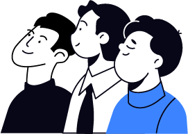 未来を見つめる3人の人物のイラスト